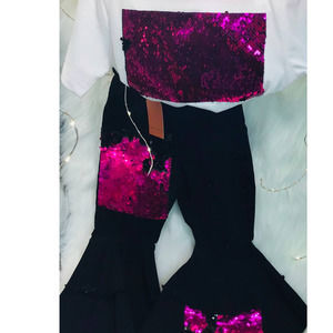 Girls 2Pc Sequin Flared Jeans & Tee 4/5